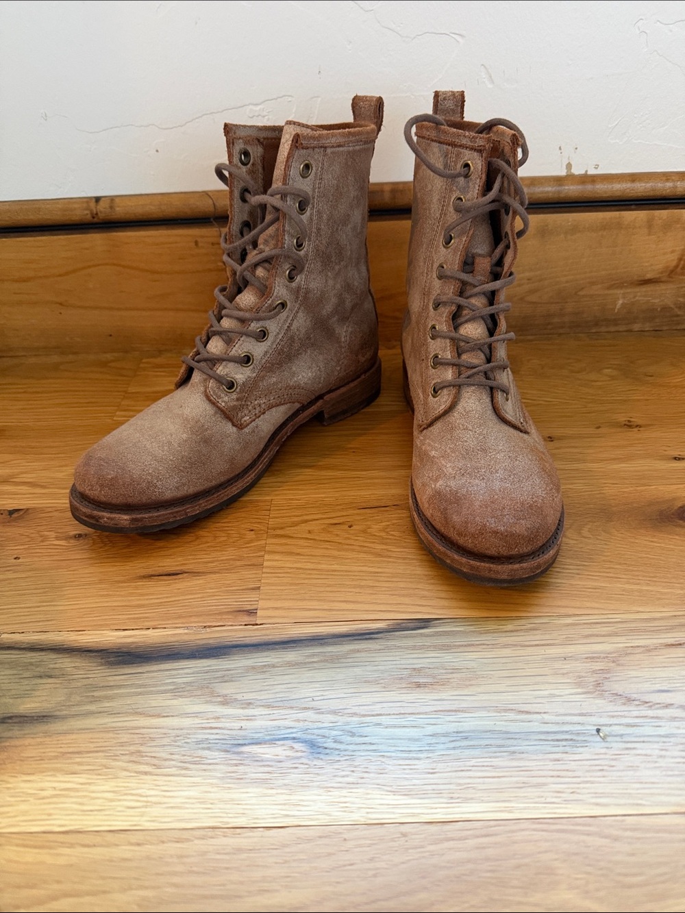 Frye Brown Suede Lace-Up Combat Boots